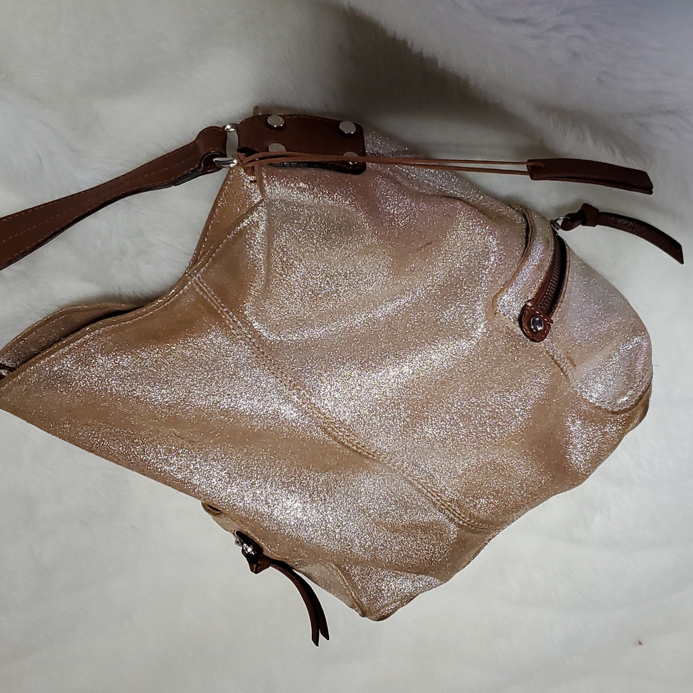 Tano Silver Sparkle Genuine Leather Shoulder Bag. Gem